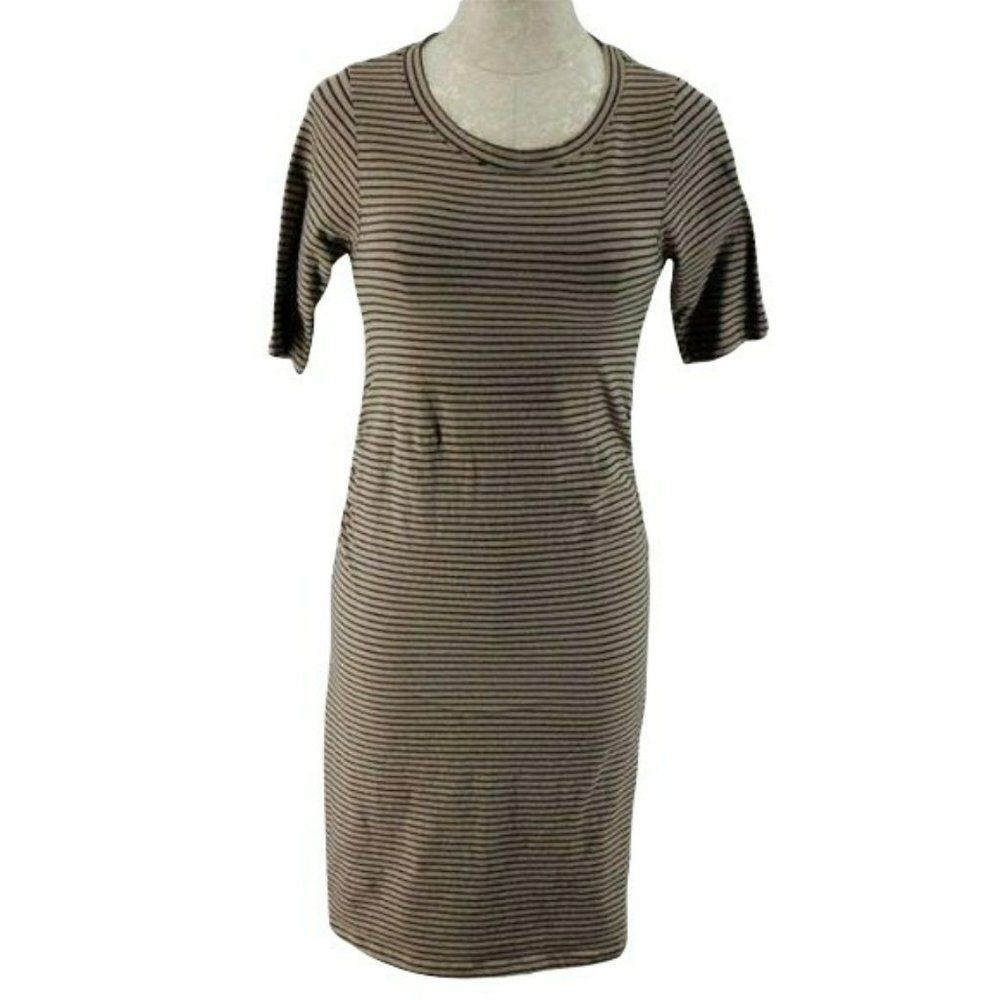 Feathers maternity Dress striped brown Bodycon‎ quarter sleeve fitted Medium